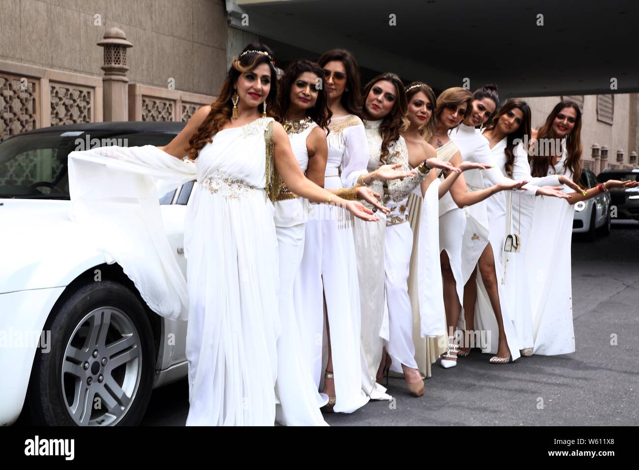 New Delhi, India. 30th July, 2019. Women contestants of the India`s first ever page 3 reality showabout the real life drama of Delhi`s most happening societies during the press conference show will telecast on Zee tv from august 6th 2019 Monday to Friday 11 pm. Credit: Jyoti Kapoor/Pacific Press/Alamy Live News Stock Photo